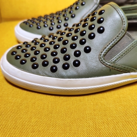 COACH Chrissy Rivets Genuine Leather Olive Sneaker Slip On Sneakers Women's 9.5 - Picture 4 of 8